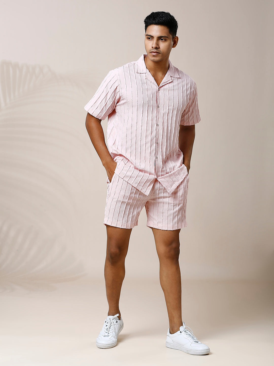 PINK STIRPED CO-ORD SET SHIRT WITH SHORT FOR MEN