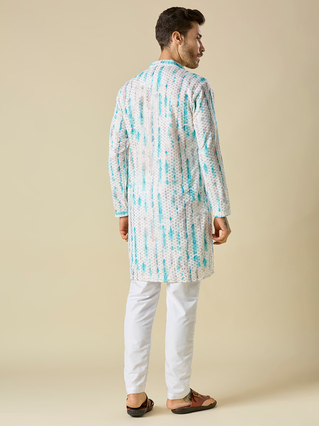 TURQUOISE BLUE SEQUENCE EMBROIDERY KURTA PYJAMA SET