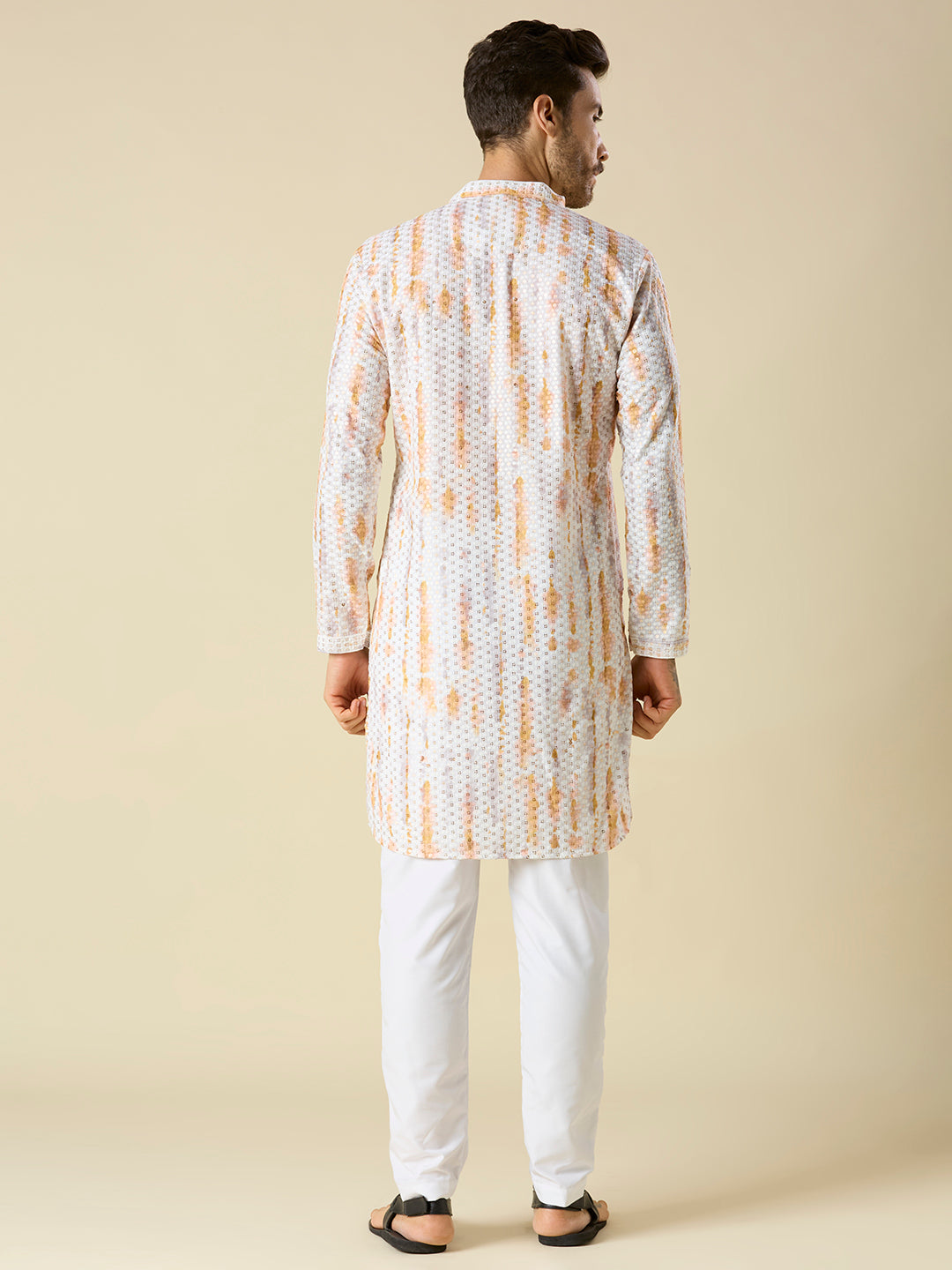 ORANGE YELLOW SEQUENCE EMBROIDERY KURTA PYJAMA SET