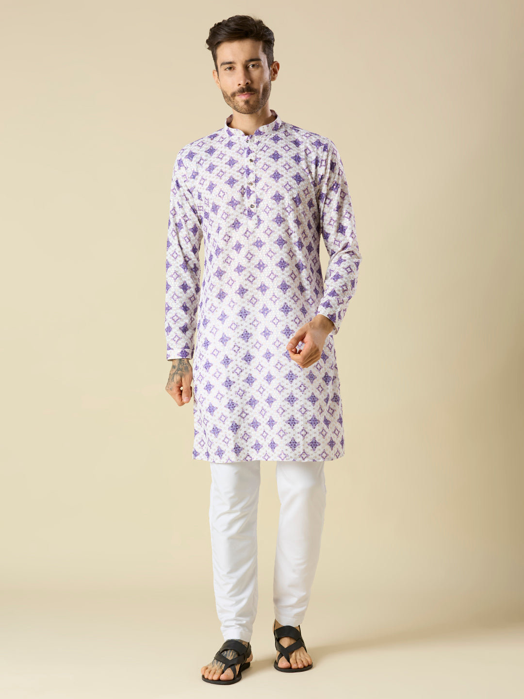 LIGHT PURPLE SEQUENCE EMBROIDERY KURTA PYJAMA SET