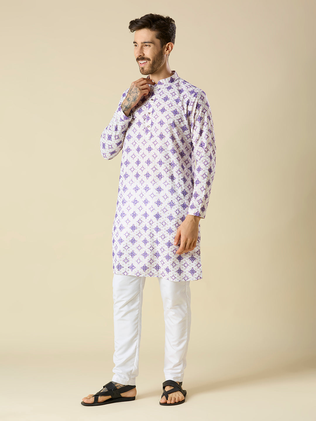 LIGHT PURPLE SEQUENCE EMBROIDERY KURTA PYJAMA SET