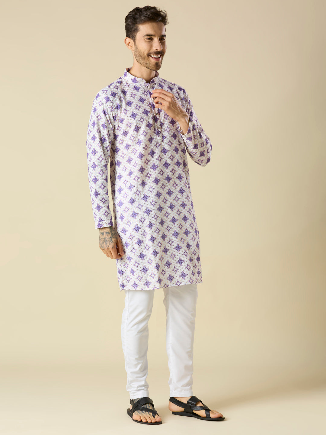 LIGHT PURPLE SEQUENCE EMBROIDERY KURTA PYJAMA SET