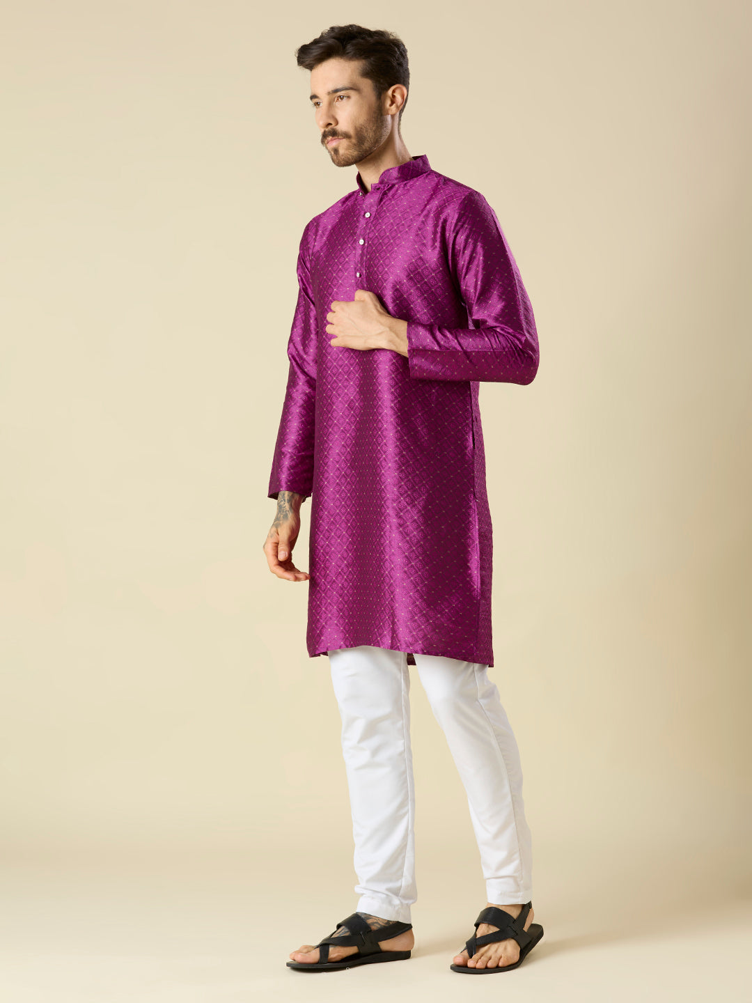 PLUM PURPLE SHYAM JACQUARD KURTA PYJAMA SET