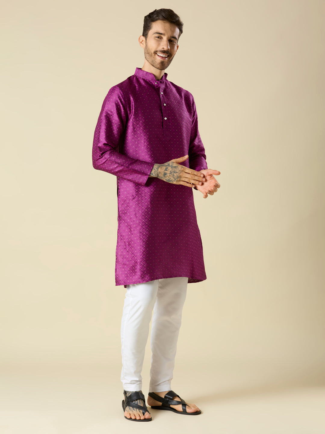 PLUM PURPLE SHYAM JACQUARD KURTA PYJAMA SET