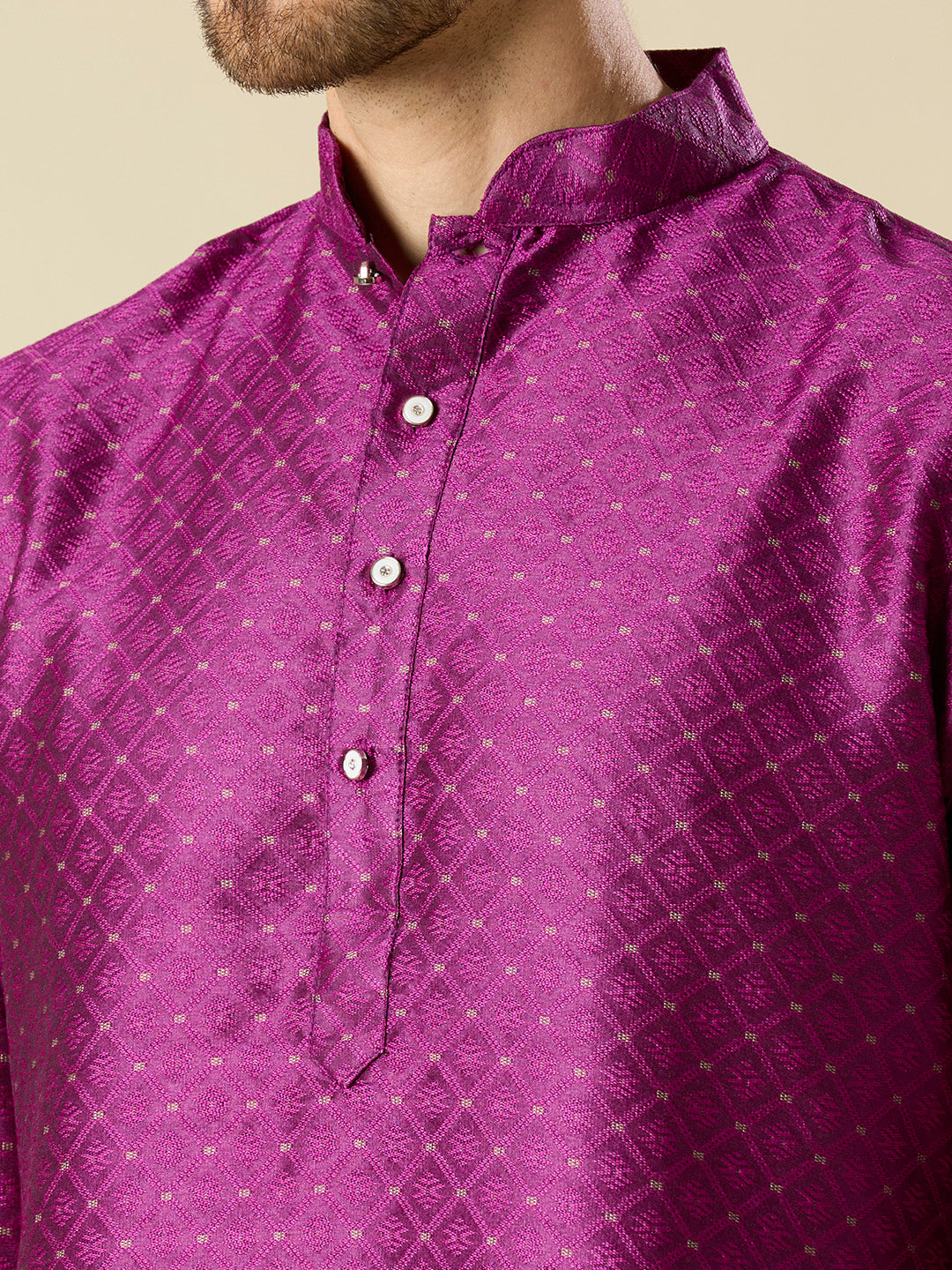 PLUM PURPLE SHYAM JACQUARD KURTA PYJAMA SET