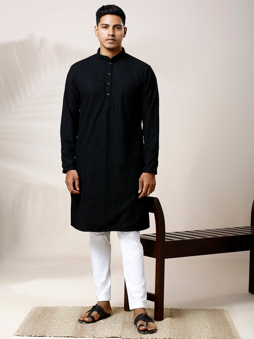 black chikankari kurta for men