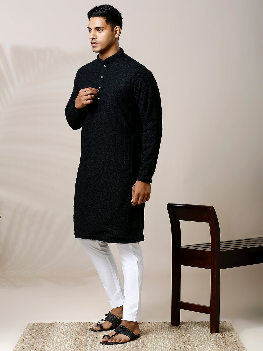 black embroidered kurta for men