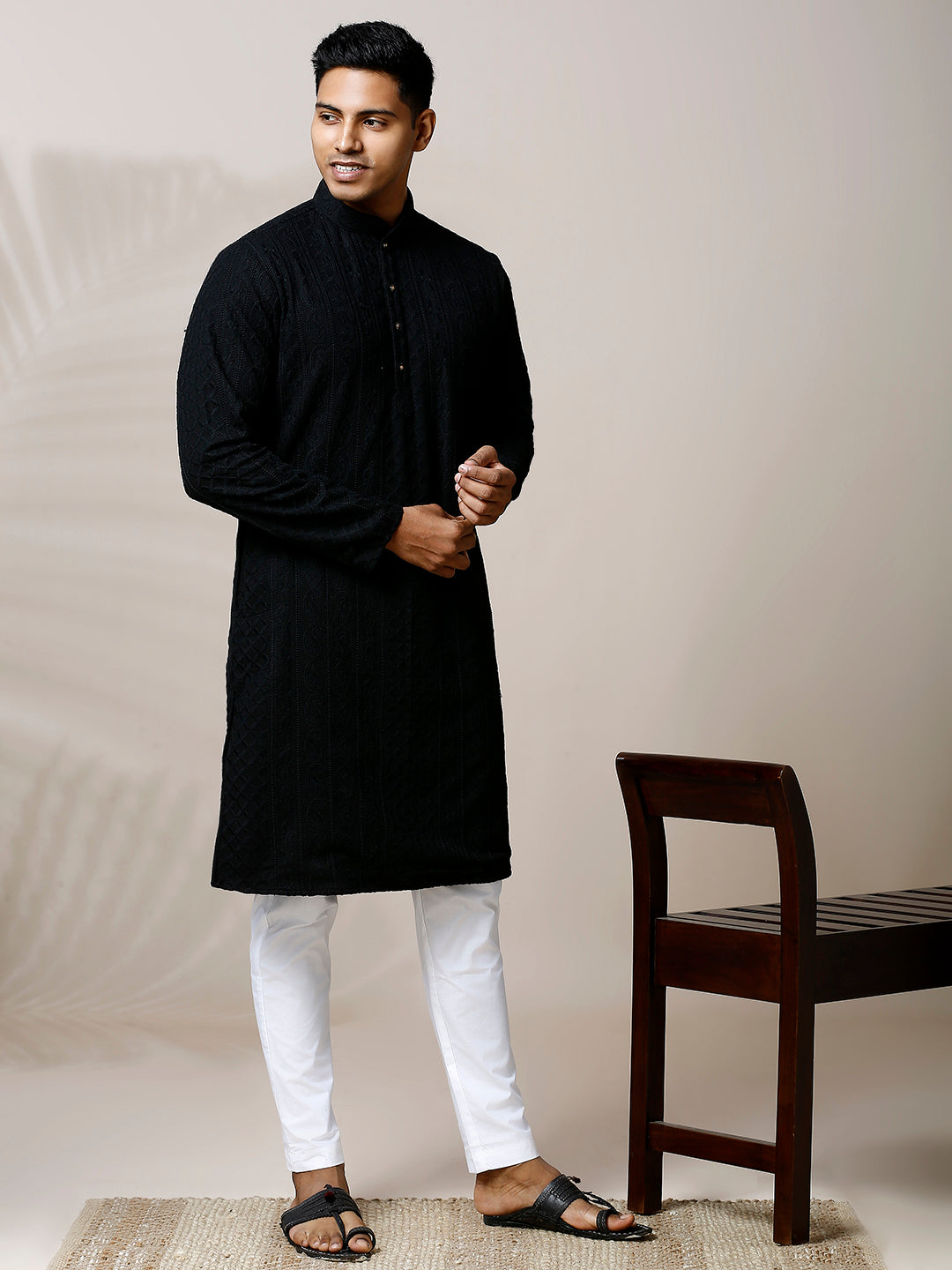 embroidery kurta men black