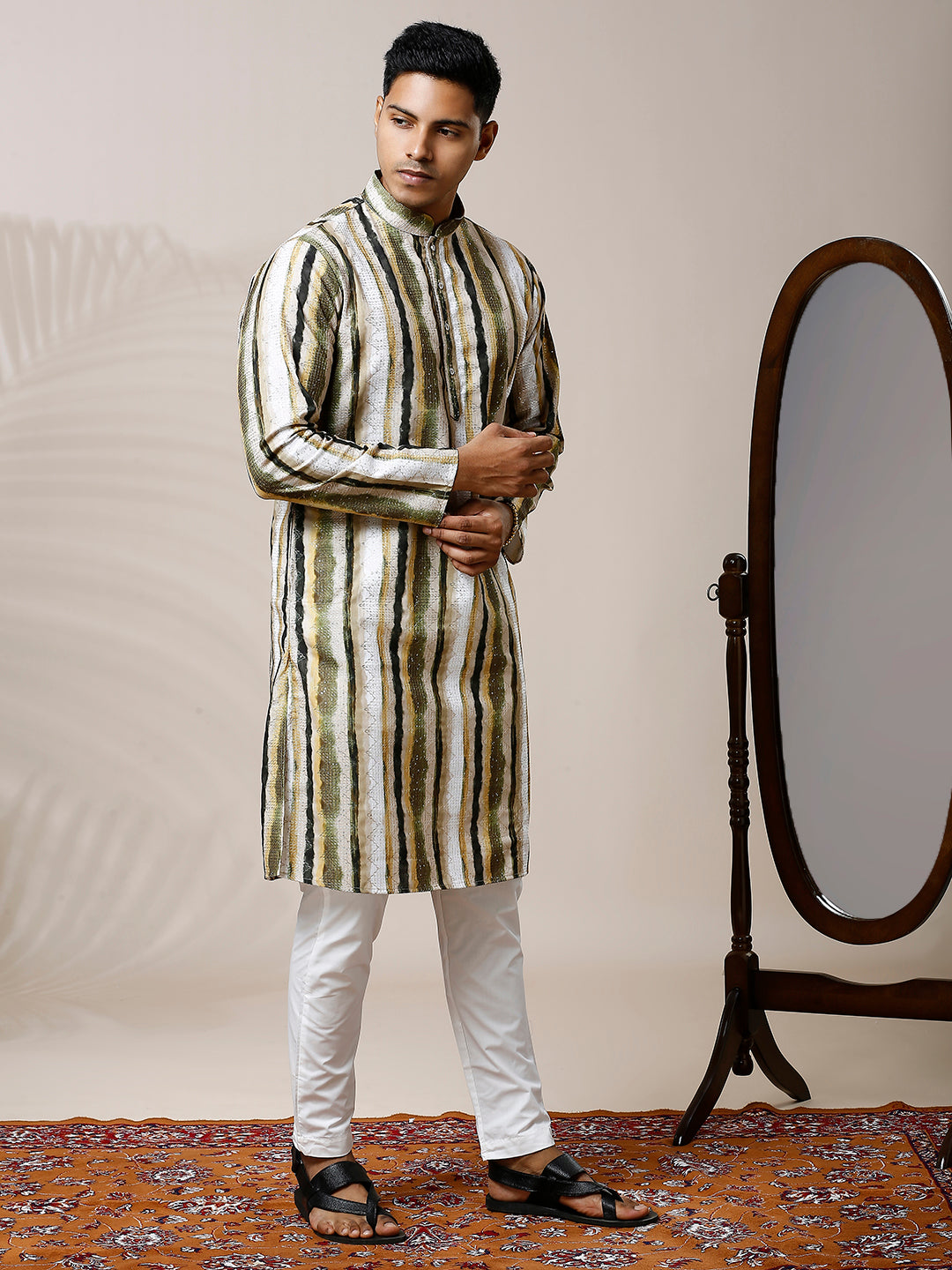 HUES OF GREEN KURTA PYJAMA SET WITH SEQUINS & EMBROIDERY
