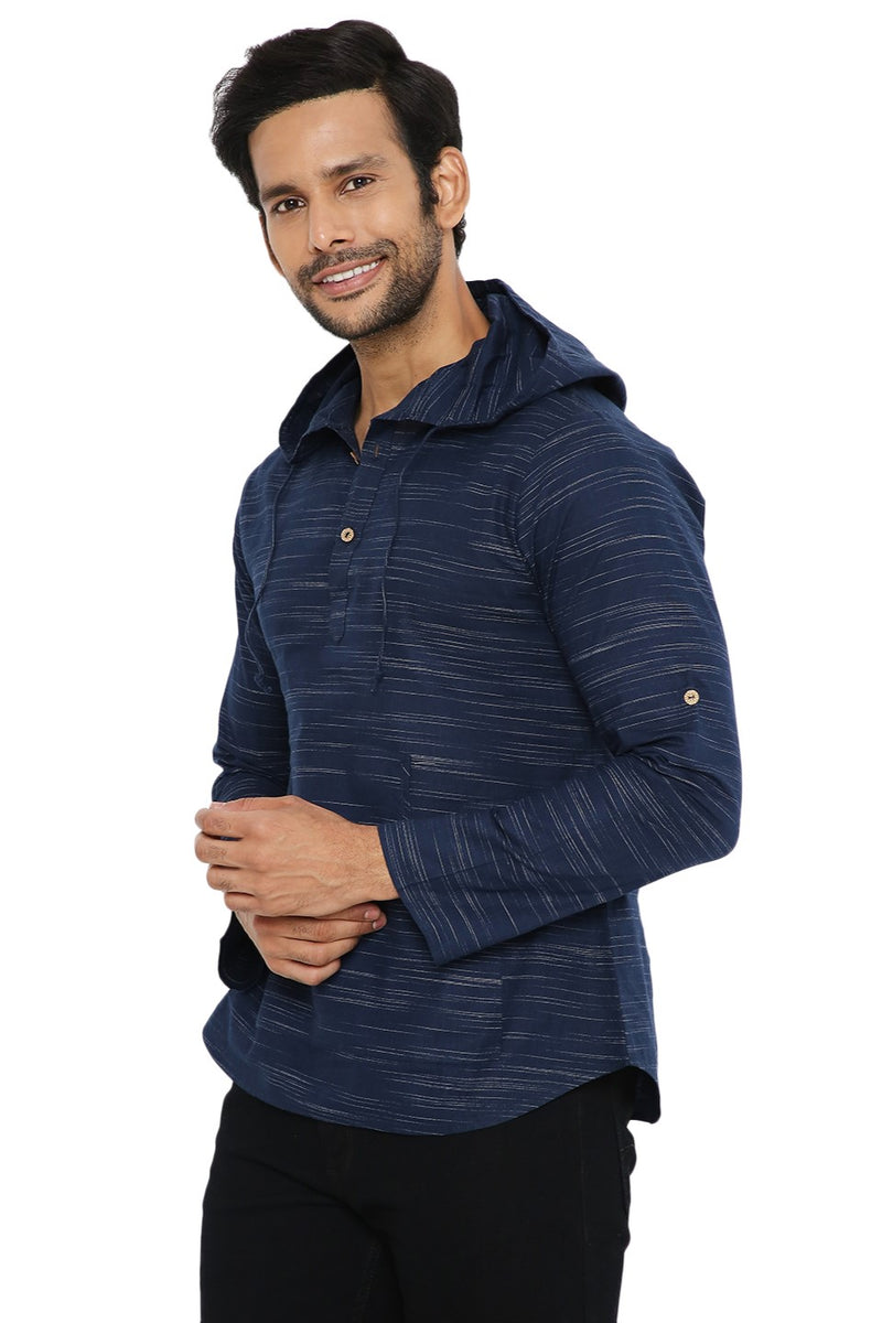 NAVY BLUE HOODIE COTTON SHORT KURTA Bedesi Official