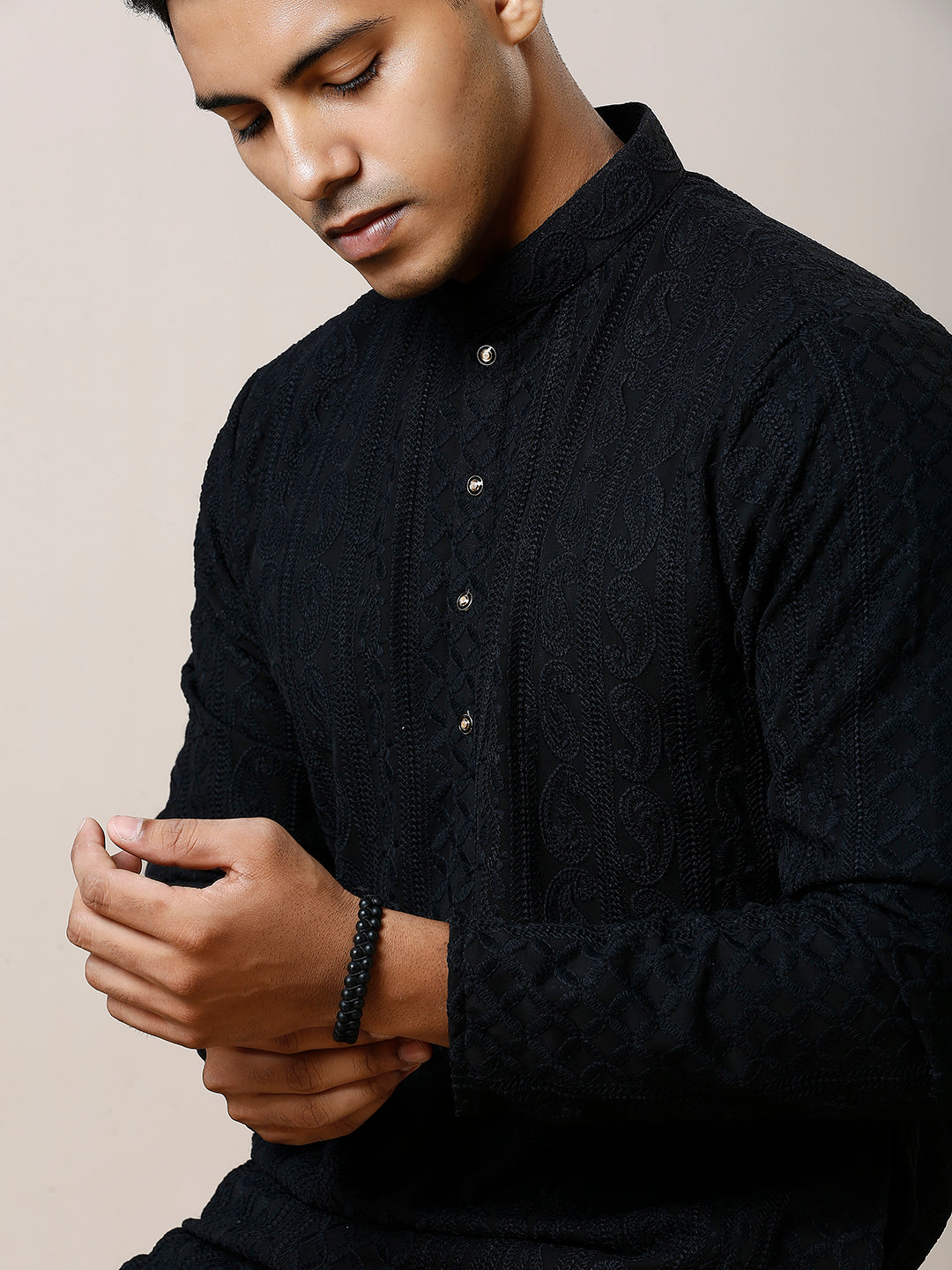 black chikankari kurta for men