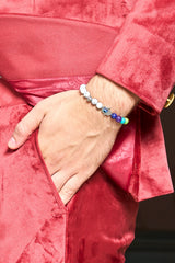 WHITE STONE BEADS WITH HAMZA HAND & 7 CHAKRA STONE BRACELET