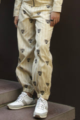 IVORY CREAM KHADI JOGGERS WITH TIGER FACE EMBROIDERY