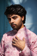 ABSTRACT PINK EMBROIDERED KURTA SET WITH CONTRAST NECK PIPING DETAIL