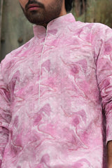ABSTRACT PINK EMBROIDERED KURTA SET WITH CONTRAST NECK PIPING DETAIL