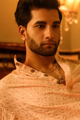 EMBROIDERED PASTEL PINK KURTA PYJAMA SET WITH ALL OVER SEQUIN DESIGN