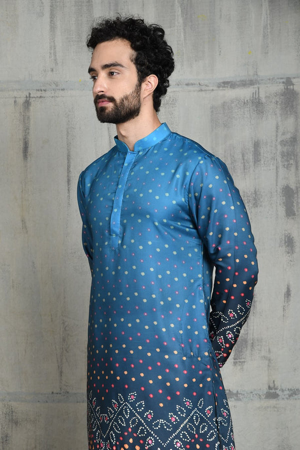 OMBRE BLUE BANDHANI PRINTED KURTA PYJAMA SET