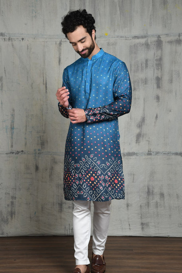 OMBRE BLUE BANDHANI PRINTED KURTA PYJAMA SET