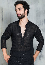 BLACK GEORGETTE CHIKANKARI KURTA SET WITH SEQUINS EMBROIDERY