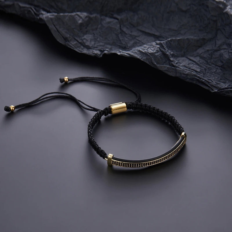 BLACK & GOLD BRAIDED STAINLESS STEEL UNISEX BRACELET