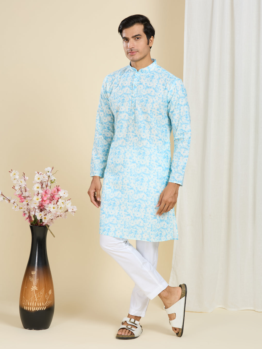 REBELLIOUS BLUE ABSTRACT ALLOVER PRINTED PATTERN KURTA
