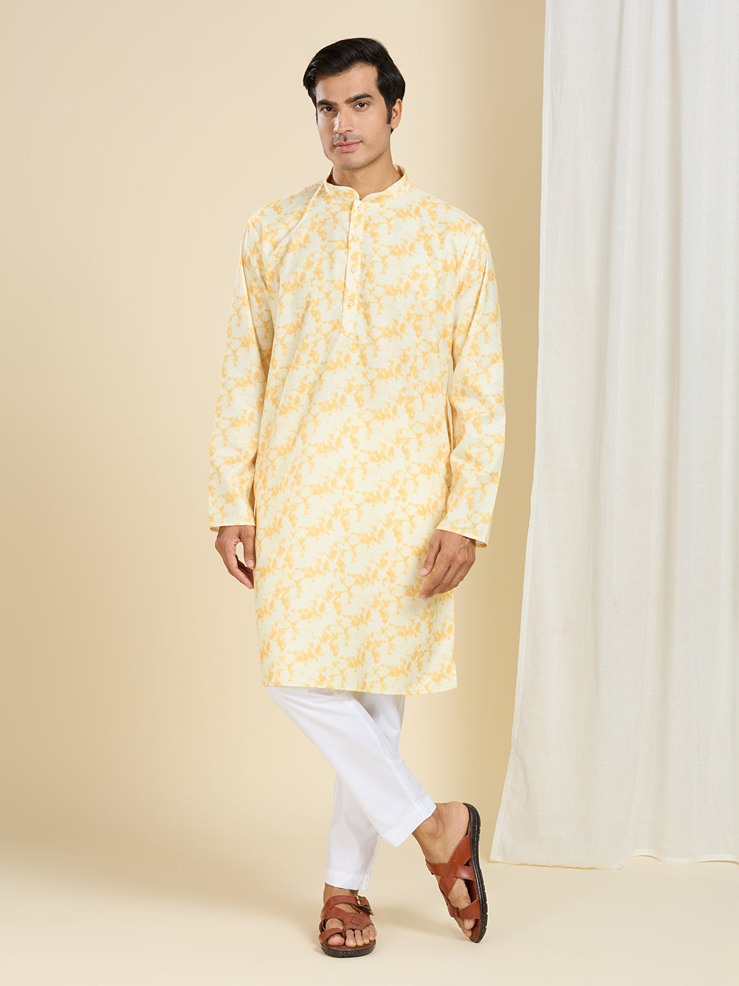 VIBING YELLOW ABSTRACT ALLOVER PRINTED PATTERN KURTA