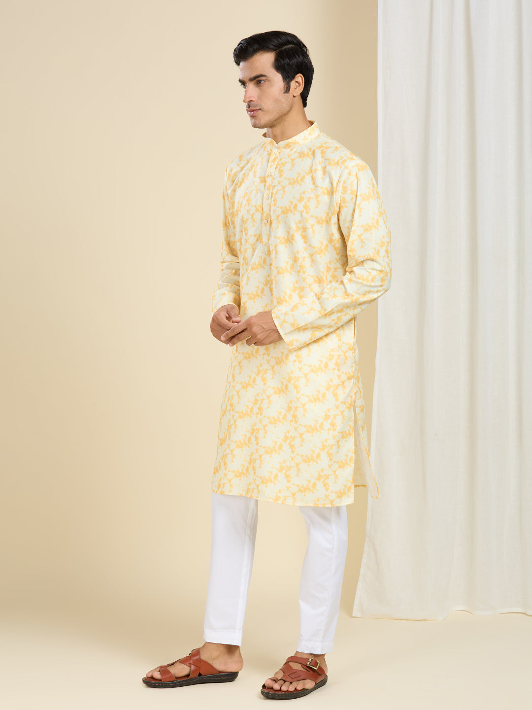 VIBING YELLOW ABSTRACT ALLOVER PRINTED PATTERN KURTA