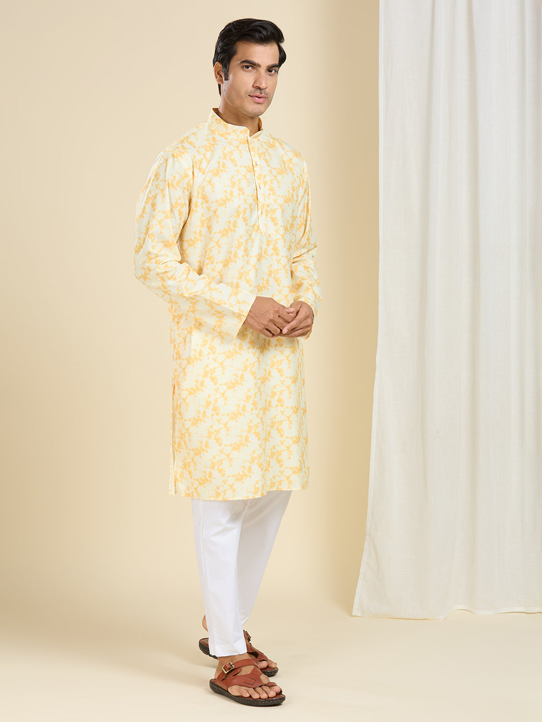 VIBING YELLOW ABSTRACT ALLOVER PRINTED PATTERN KURTA