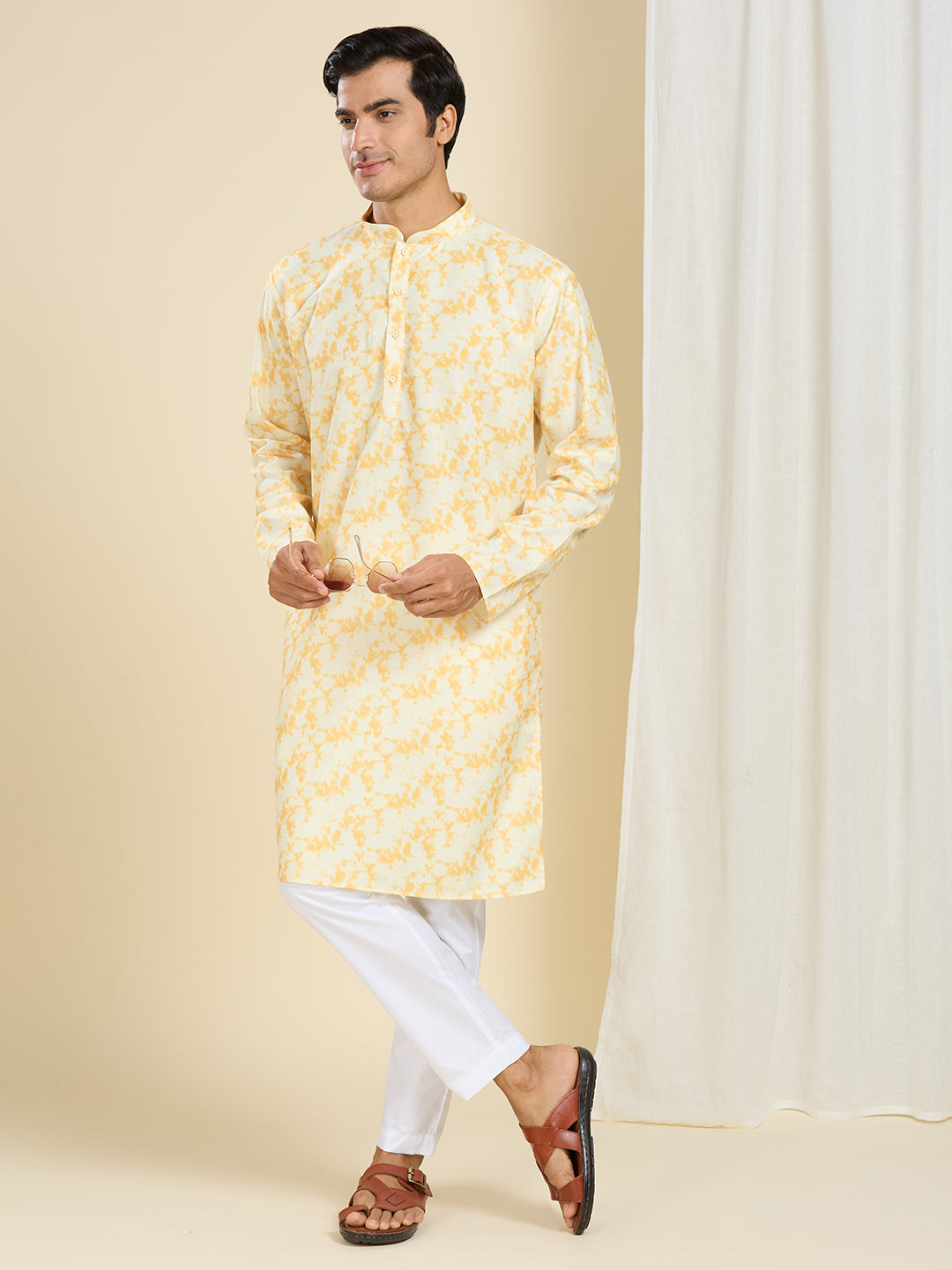 VIBING YELLOW ABSTRACT ALLOVER PRINTED PATTERN KURTA