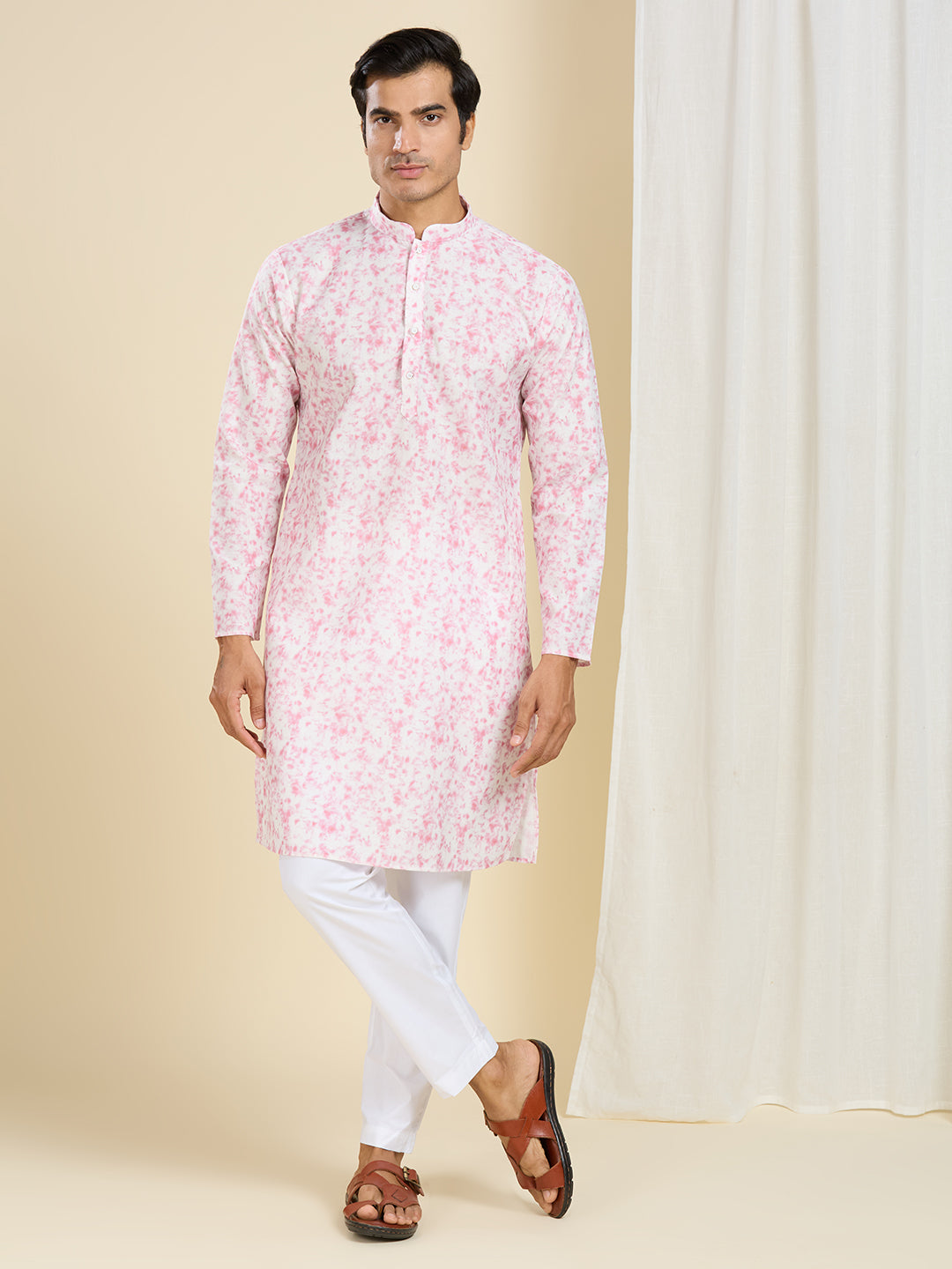 BABY PINK ABSTRACT ALLOVER PRINTED PATTERN KURTA