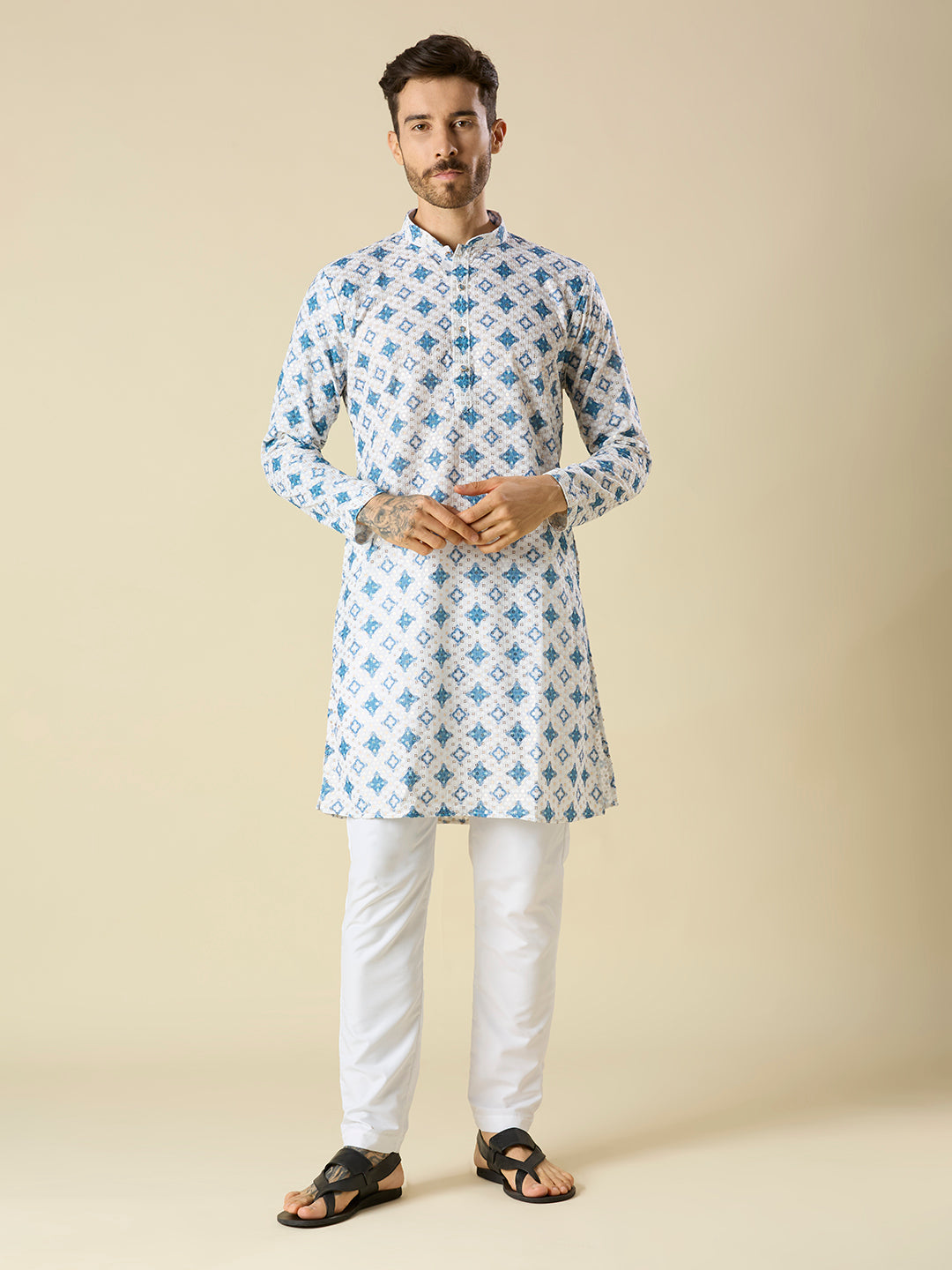LIGHT BLUE SEQUENCE EMBROIDERY KURTA PYJAMA SET