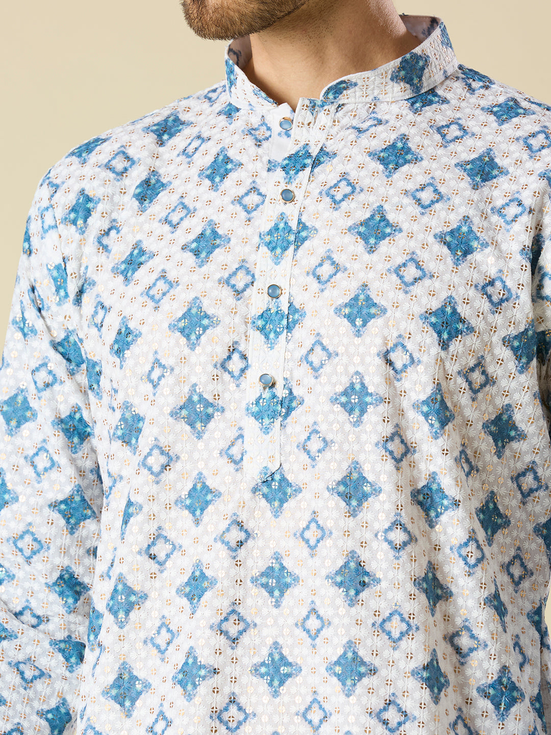 LIGHT BLUE SEQUENCE EMBROIDERY KURTA PYJAMA SET