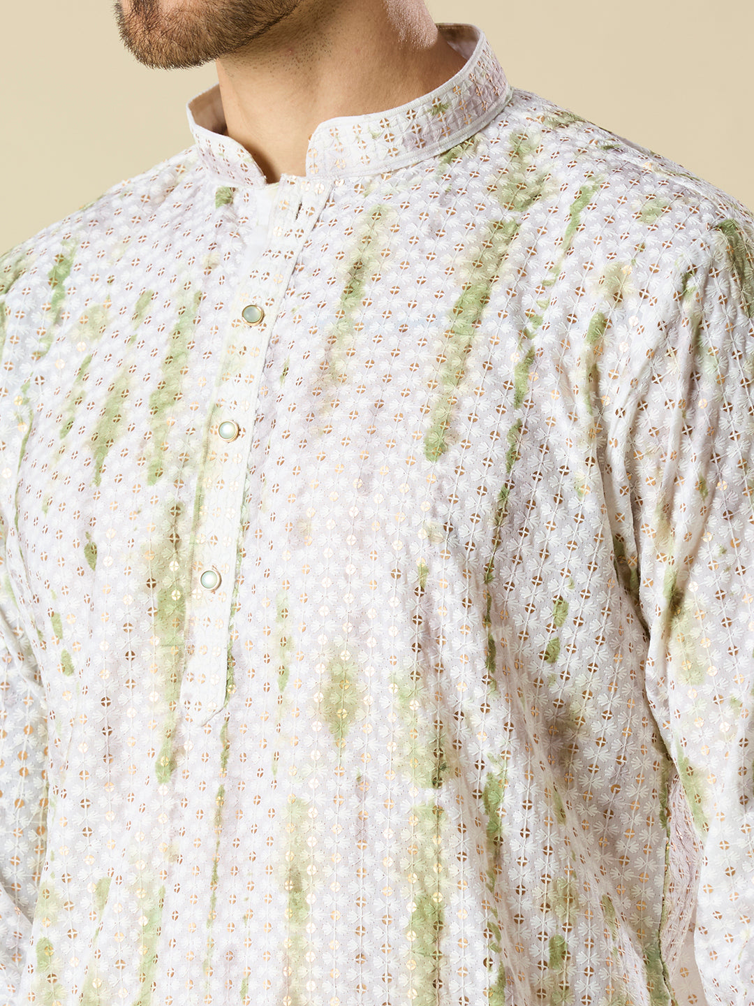 LEAF GREEN SEQUENCE EMBROIDERY KURTA PYJAMA SET