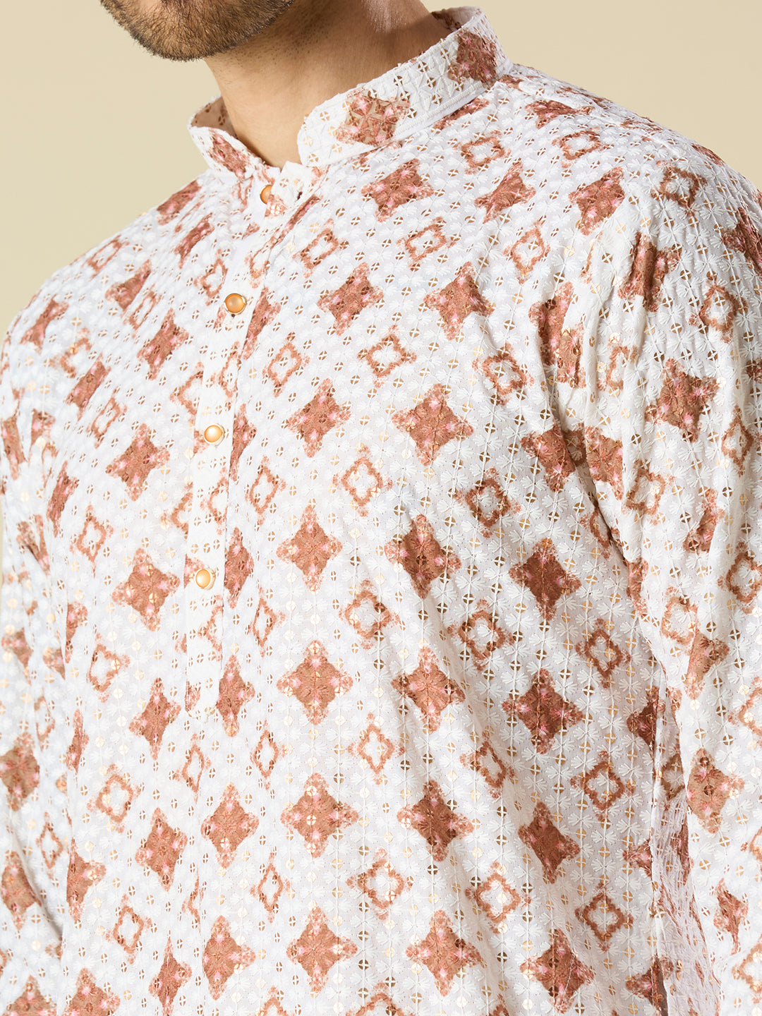 LIGHT BROWN SEQUENCE EMBROIDERY KURTA PYJAMA SET
