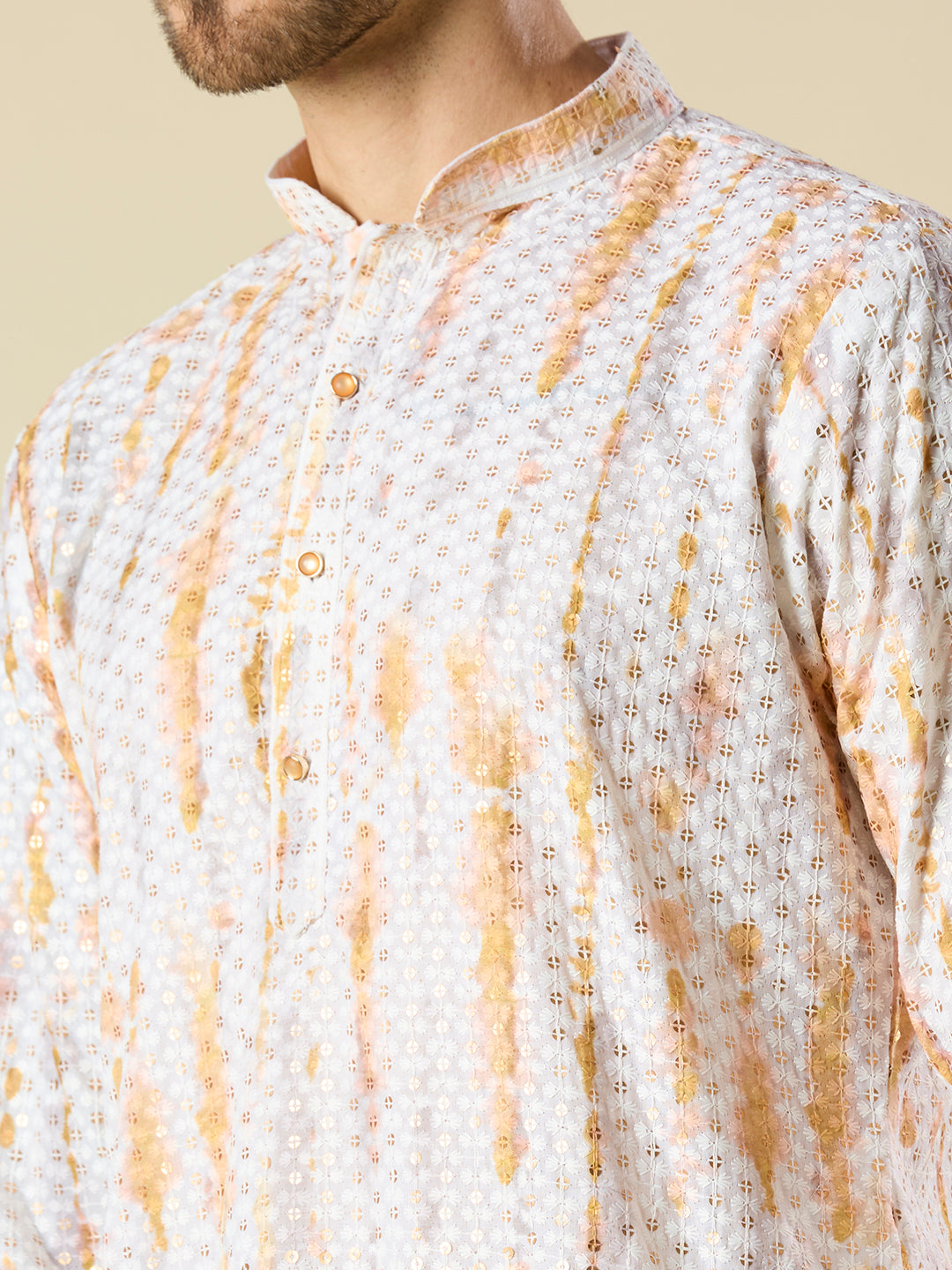 ORANGE YELLOW SEQUENCE EMBROIDERY KURTA PYJAMA SET