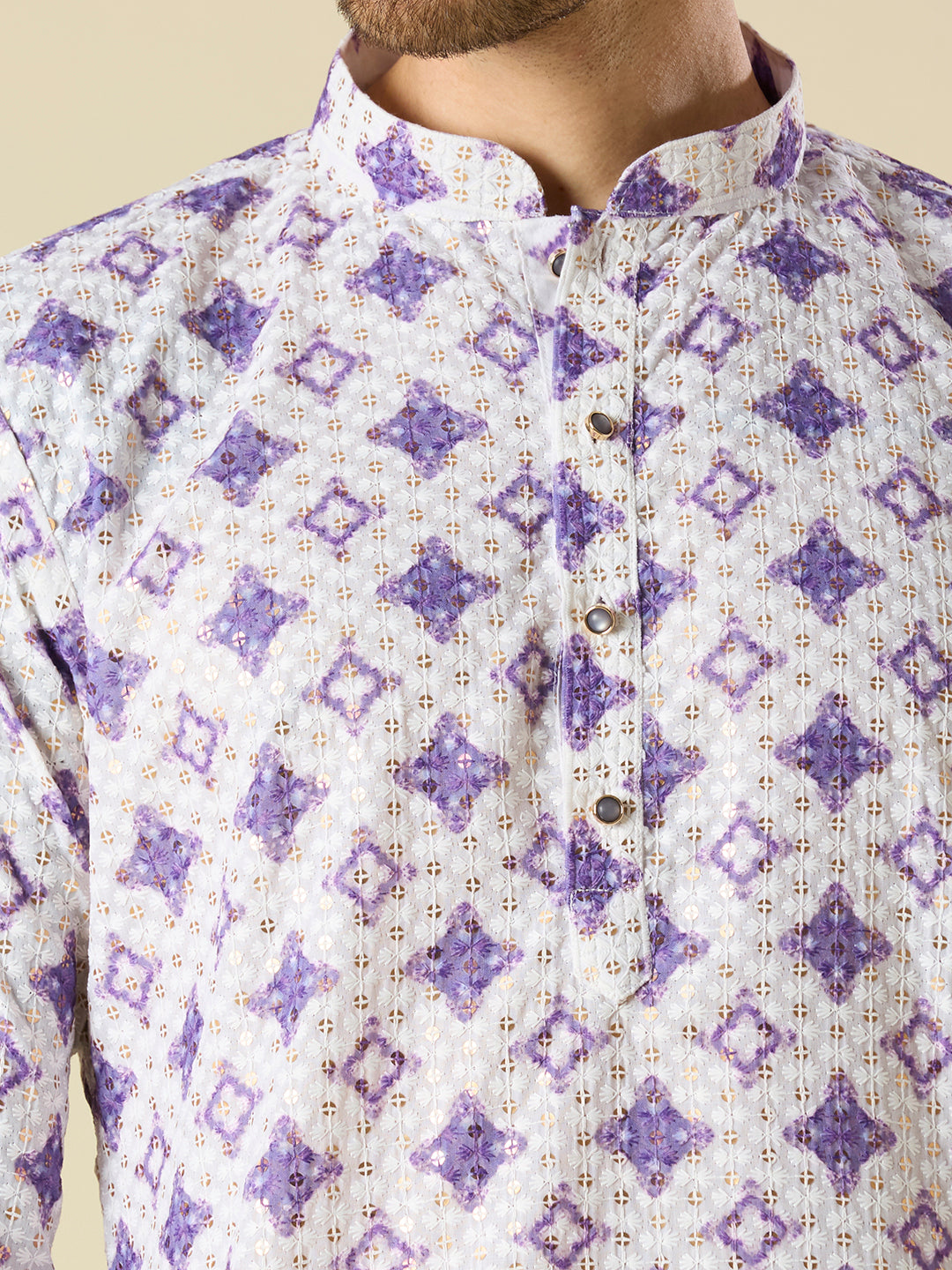 LIGHT PURPLE SEQUENCE EMBROIDERY KURTA PYJAMA SET
