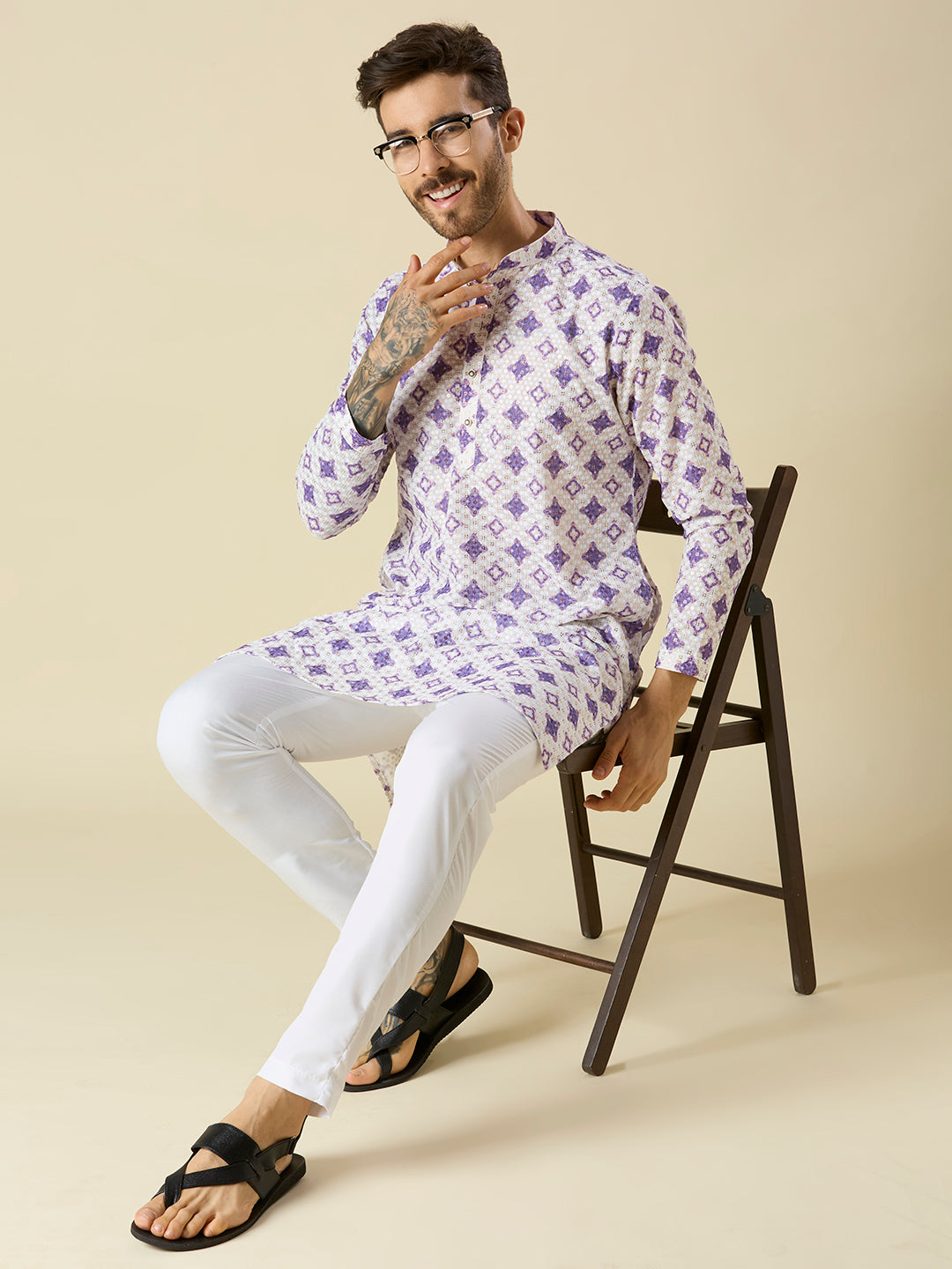 LIGHT PURPLE SEQUENCE EMBROIDERY KURTA PYJAMA SET