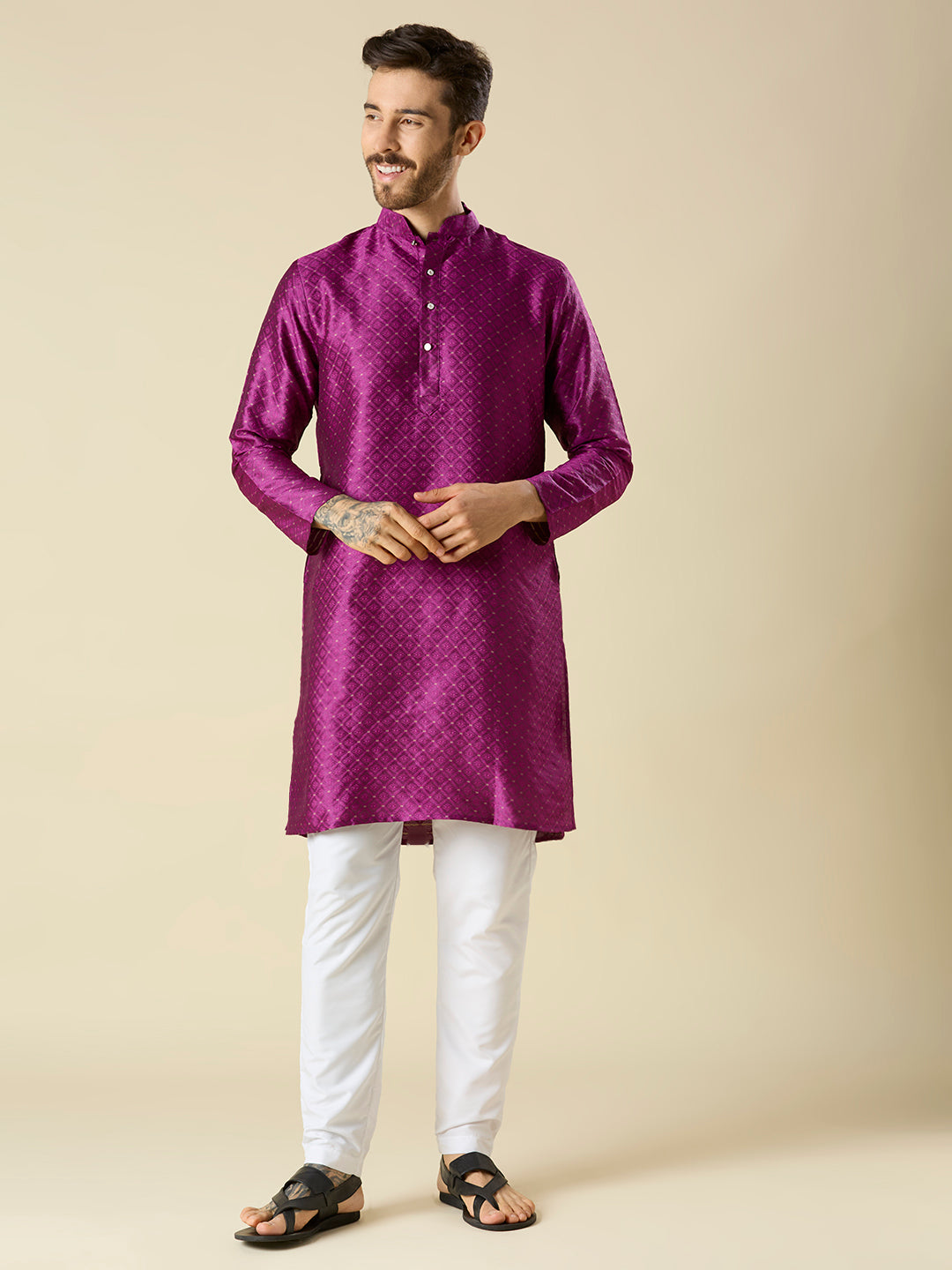 PLUM PURPLE SHYAM JACQUARD KURTA PYJAMA SET