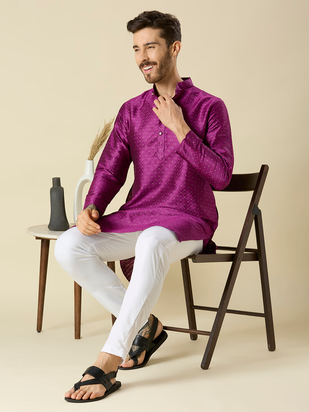 PLUM PURPLE SHYAM JACQUARD KURTA PYJAMA SET