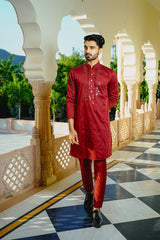 DEEP MAROON KURTA SET WITH INTRICATE THREAD & SEQUINS HIGHLIGHTS