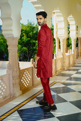 DEEP MAROON KURTA SET WITH INTRICATE THREAD & SEQUINS HIGHLIGHTS