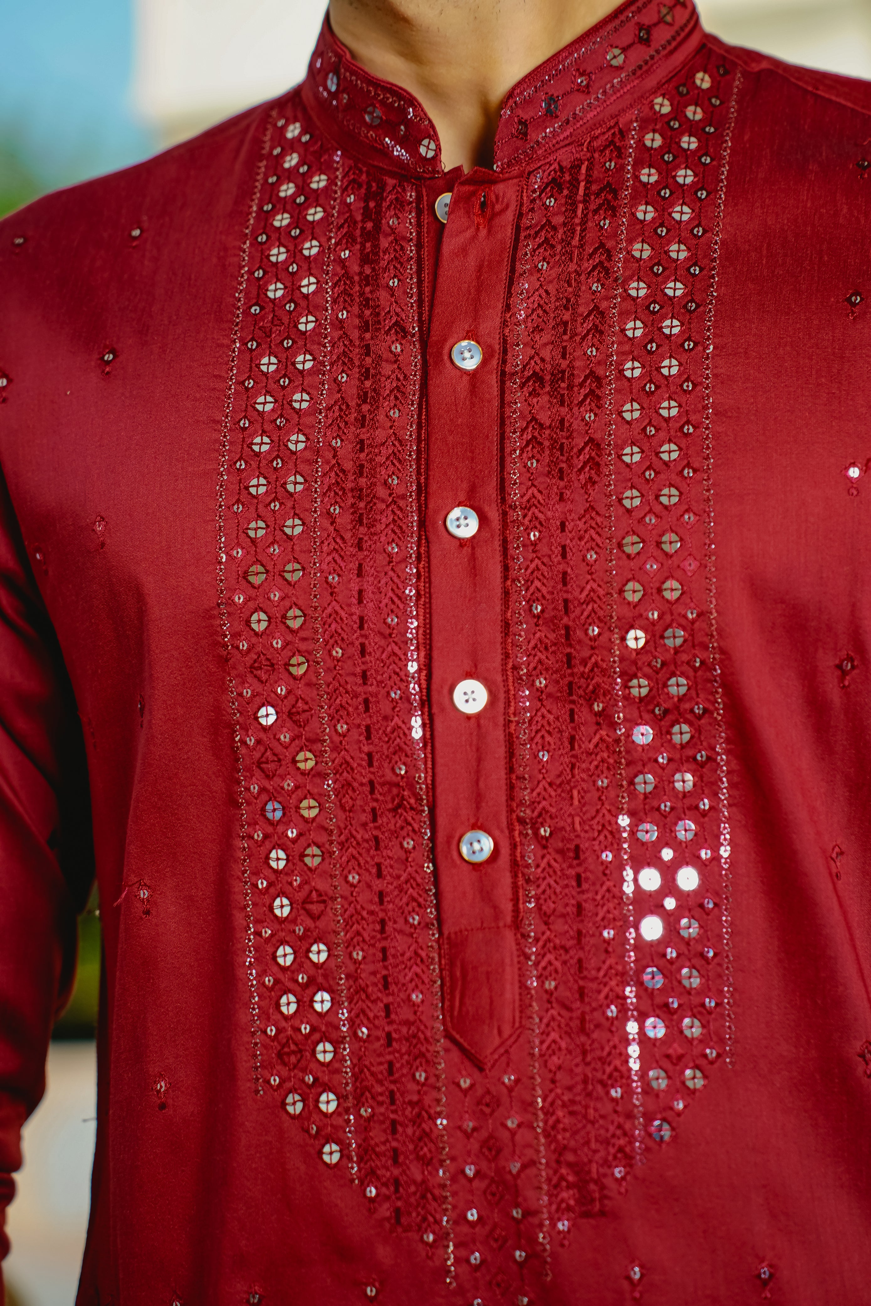 neck embroidered kurta for men