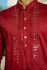 DEEP MAROON KURTA SET WITH INTRICATE THREAD & SEQUINS HIGHLIGHTS