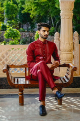 DEEP MAROON KURTA SET WITH INTRICATE THREAD & SEQUINS HIGHLIGHTS