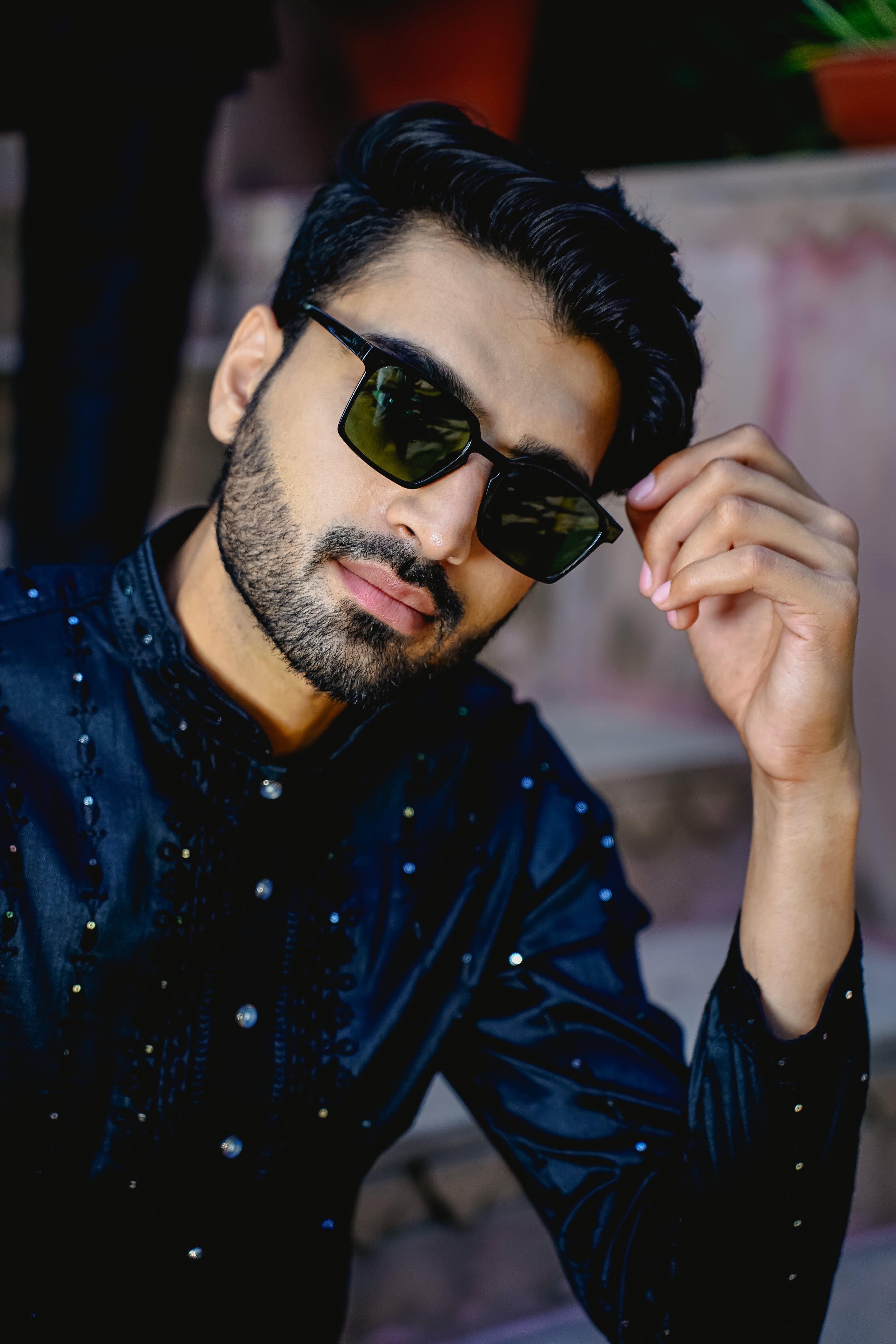 ESPRESSO BLACK KURTA PYJAMA SET WITH ELABORATE EMBROIDERY AROUND PLACKET