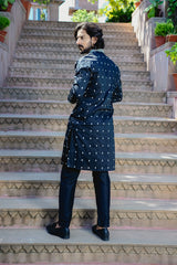 TUXEDO BLACK KURTA SET WITH ELABORATE EMBROIDERY AROUND PLACKET