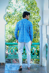 SAPPHIRE BLUE ZIG ZAG PRINTED SHORT KURTA WITH CUFF