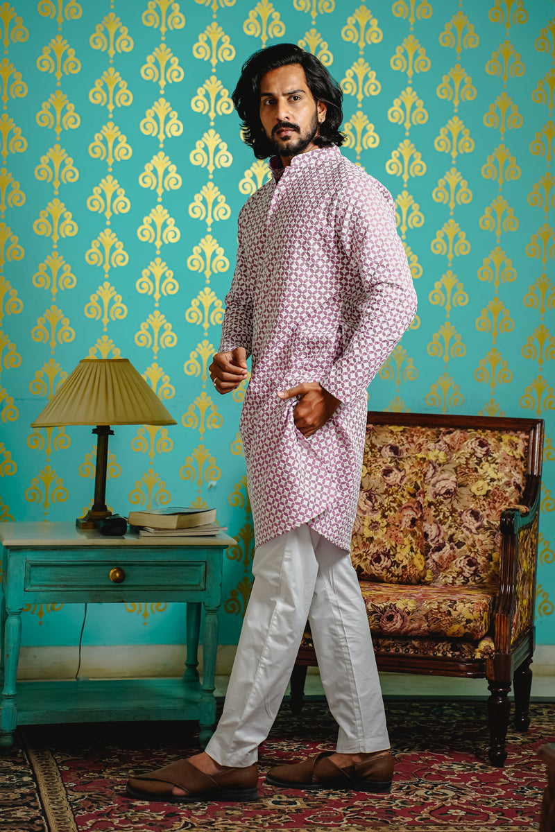 LILAC KURTA SET WITH CONTRAST THREAD & SEQUINS EMBROIDERY
