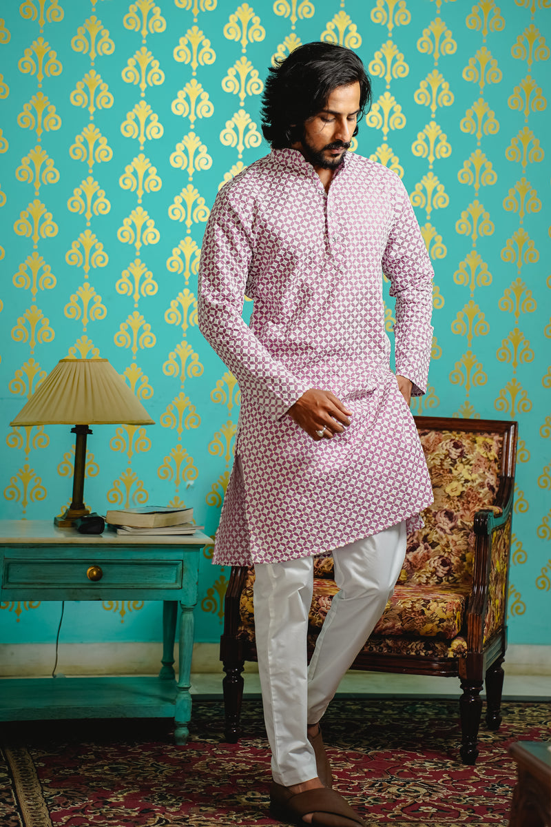 LILAC KURTA SET WITH CONTRAST THREAD & SEQUINS EMBROIDERY