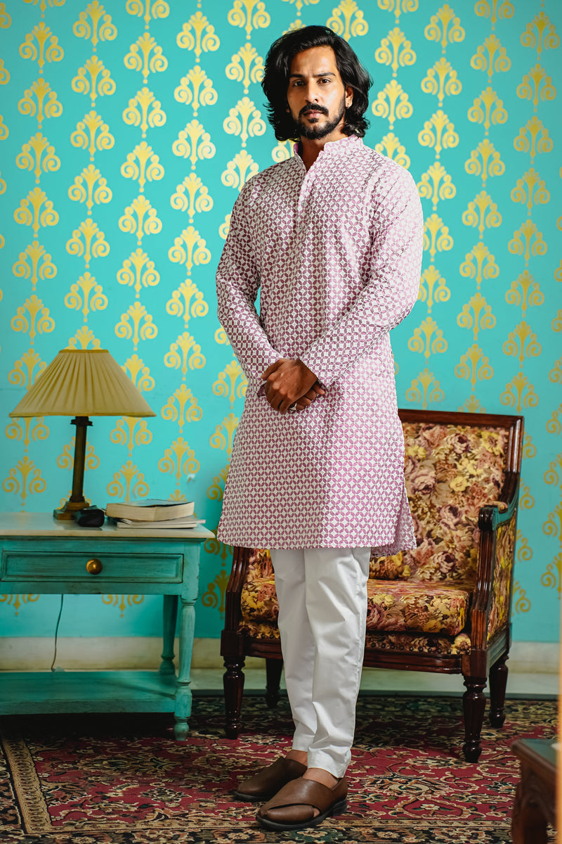 LILAC KURTA SET WITH CONTRAST THREAD & SEQUINS EMBROIDERY